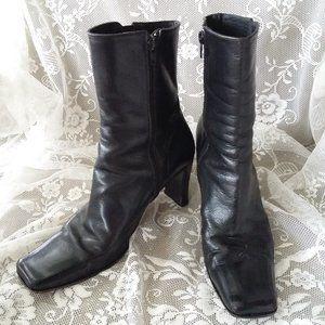 Charles David Italian Black Leather Boots Size 38